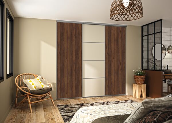 3 portes de placard ykario sur-mesure ton bois et uni beige
