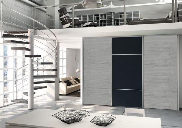 3 portes de placard Ykario sur mesure béton et uni gris anthracite