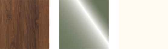 décors noyer fumé, vert olive et ecru